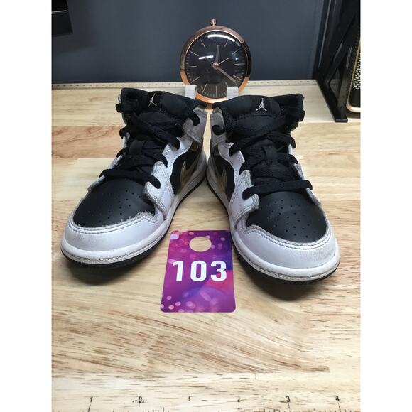 Nike Air Jordan 1 Retro Mid Kids 9C White Gold Running Baby Shoes 640735-190 - Picture 1 of 6